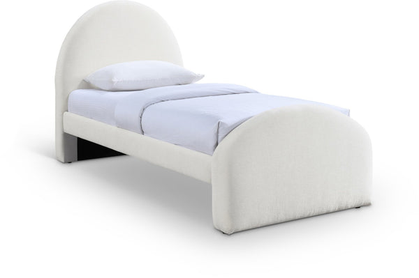 Meridian Furniture Andaz Chenille Upholstered Twin Bed with Arched Headboard for Modern and Guest Bedrooms Cream AndazCream-T
