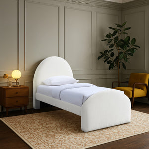 Meridian Furniture Andaz Chenille Upholstered Twin Bed with Arched Headboard for Modern and Guest Bedrooms Cream AndazCream-T