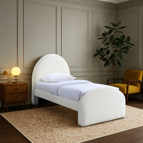 Meridian Furniture Andaz Chenille Upholstered Twin Bed with Arched Headboard for Modern and Guest Bedrooms Cream AndazCream-T