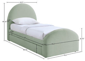 Meridian Furniture Andaz Chenille Upholstered Twin Trundle Bed with Arched Headboard for Modern Guest Rooms Mint AndazMint-TDL