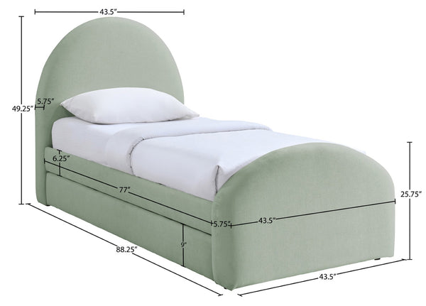 Meridian Furniture Andaz Chenille Upholstered Twin Trundle Bed with Arched Headboard for Modern Guest Rooms Mint AndazMint-TDL