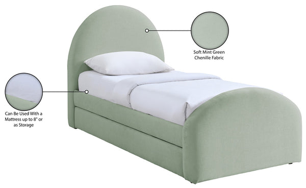 Meridian Furniture Andaz Chenille Upholstered Twin Trundle Bed with Arched Headboard for Modern Guest Rooms Mint AndazMint-TDL