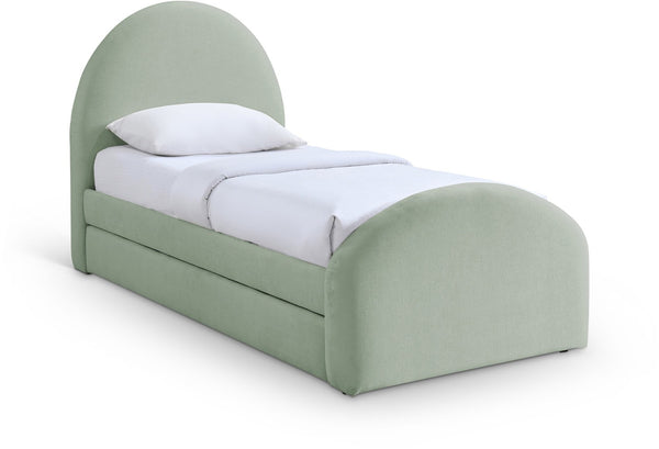 Meridian Furniture Andaz Chenille Upholstered Twin Trundle Bed with Arched Headboard for Modern Guest Rooms Mint AndazMint-TDL