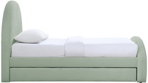 Meridian Furniture Andaz Chenille Upholstered Twin Trundle Bed with Arched Headboard for Modern Guest Rooms Mint AndazMint-TDL