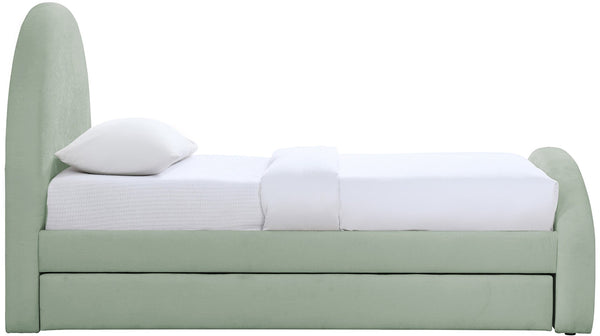 Meridian Furniture Andaz Chenille Upholstered Twin Trundle Bed with Arched Headboard for Modern Guest Rooms Mint AndazMint-TDL
