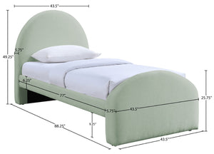 Meridian Furniture Andaz Chenille Upholstered Twin Bed with Arched Headboard for Modern and Guest Bedrooms Mint AndazMint-T