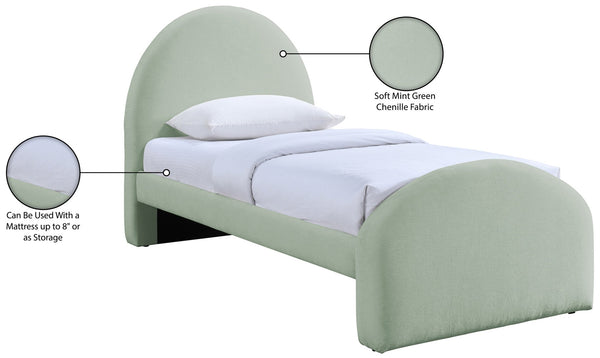 Meridian Furniture Andaz Chenille Upholstered Twin Bed with Arched Headboard for Modern and Guest Bedrooms Mint AndazMint-T