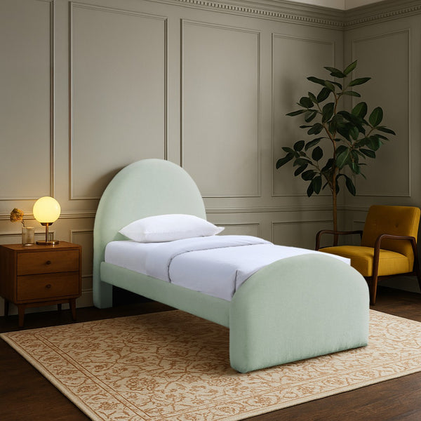 Meridian Furniture Andaz Chenille Upholstered Twin Bed with Arched Headboard for Modern and Guest Bedrooms Mint AndazMint-T