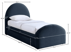 Meridian Furniture Andaz Chenille Upholstered Twin Trundle Bed with Arched Headboard for Modern Guest Rooms Navy AndazNavy-TDL