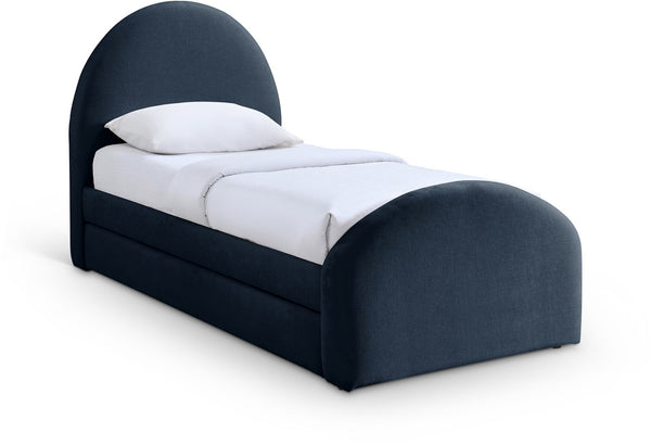 Meridian Furniture Andaz Chenille Upholstered Twin Trundle Bed with Arched Headboard for Modern Guest Rooms Navy AndazNavy-TDL