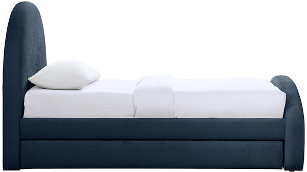 Meridian Furniture Andaz Chenille Upholstered Twin Trundle Bed with Arched Headboard for Modern Guest Rooms Navy AndazNavy-TDL