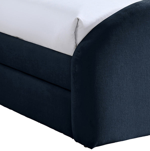 Meridian Furniture Andaz Chenille Upholstered Twin Trundle Bed with Arched Headboard for Modern Guest Rooms Navy AndazNavy-TDL