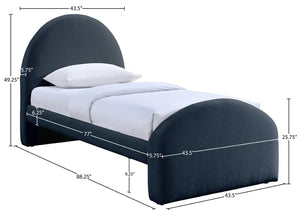 Meridian Furniture Andaz Chenille Upholstered Twin Bed with Arched Headboard for Modern and Guest Bedrooms Navy AndazNavy-T