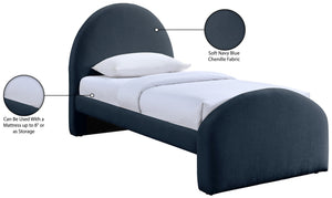 Meridian Furniture Andaz Chenille Upholstered Twin Bed with Arched Headboard for Modern and Guest Bedrooms Navy AndazNavy-T