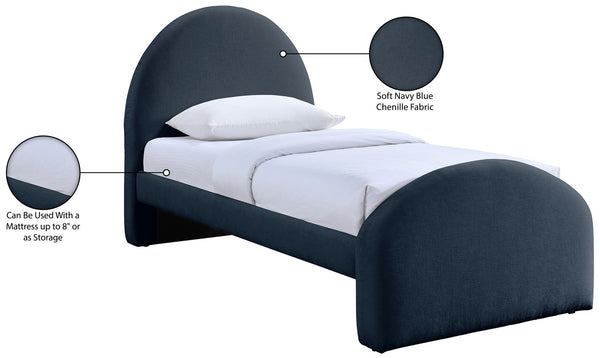 Meridian Furniture Andaz Chenille Upholstered Twin Bed with Arched Headboard for Modern and Guest Bedrooms Navy AndazNavy-T