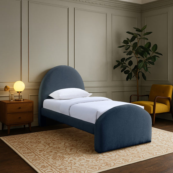 Meridian Furniture Andaz Chenille Upholstered Twin Bed with Arched Headboard for Modern and Guest Bedrooms Navy AndazNavy-T