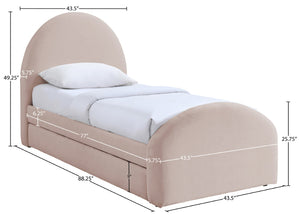 Meridian Furniture Andaz Chenille Upholstered Twin Trundle Bed with Arched Headboard for Modern Guest Rooms Pink AndazPink-TDL