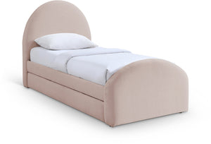 Meridian Furniture Andaz Chenille Upholstered Twin Trundle Bed with Arched Headboard for Modern Guest Rooms Pink AndazPink-TDL
