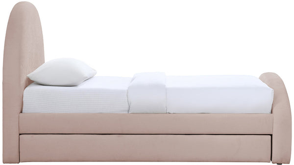 Meridian Furniture Andaz Chenille Upholstered Twin Trundle Bed with Arched Headboard for Modern Guest Rooms Pink AndazPink-TDL