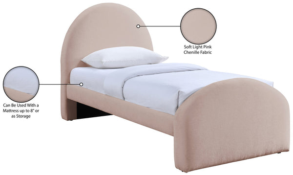 Meridian Furniture Andaz Chenille Upholstered Twin Bed with Arched Headboard for Modern and Guest Bedrooms Pink AndazPink-T