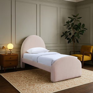 Meridian Furniture Andaz Chenille Upholstered Twin Bed with Arched Headboard for Modern and Guest Bedrooms Pink AndazPink-T
