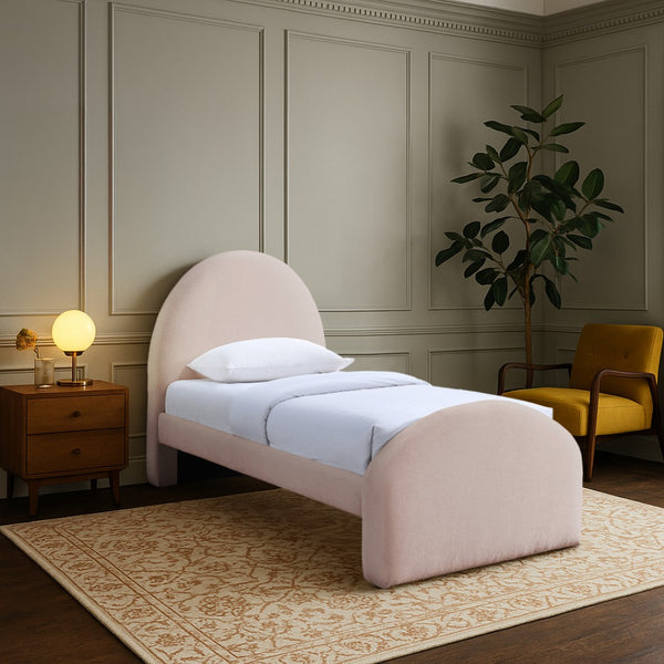 Meridian Furniture Andaz Chenille Upholstered Twin Bed with Arched Headboard for Modern and Guest Bedrooms Pink AndazPink-T