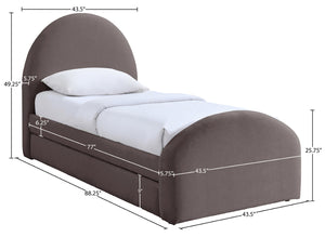 Meridian Furniture Andaz Chenille Upholstered Twin Trundle Bed with Arched Headboard for Modern Guest Rooms Purple AndazPurple-TDL
