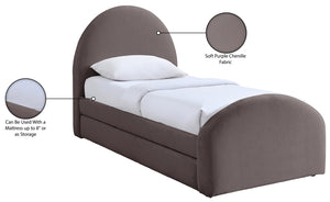 Meridian Furniture Andaz Chenille Upholstered Twin Trundle Bed with Arched Headboard for Modern Guest Rooms Purple AndazPurple-TDL