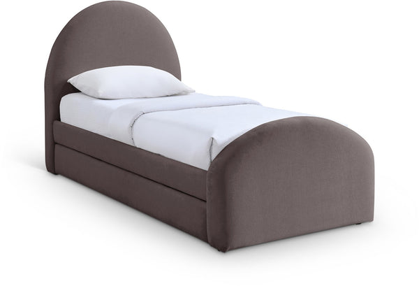 Meridian Furniture Andaz Chenille Upholstered Twin Trundle Bed with Arched Headboard for Modern Guest Rooms Purple AndazPurple-TDL