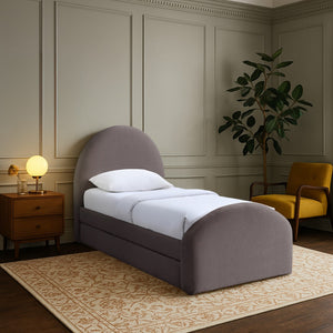 Meridian Furniture Andaz Chenille Upholstered Twin Trundle Bed with Arched Headboard for Modern Guest Rooms Purple AndazPurple-TDL
