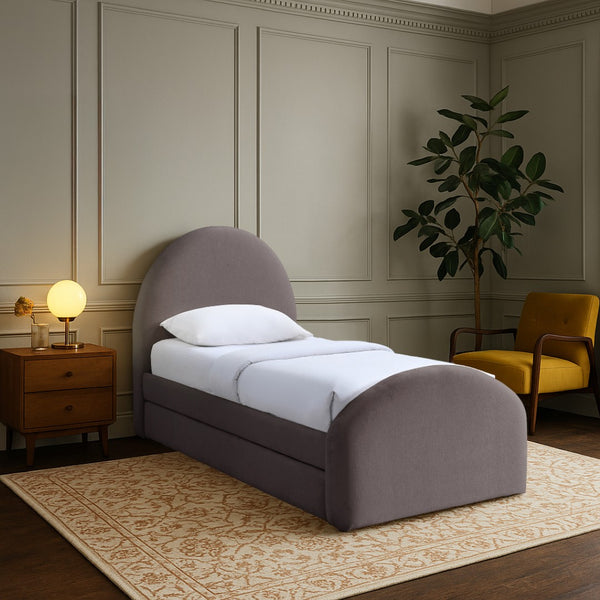 Meridian Furniture Andaz Chenille Upholstered Twin Trundle Bed with Arched Headboard for Modern Guest Rooms Purple AndazPurple-TDL