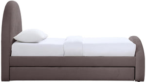 Meridian Furniture Andaz Chenille Upholstered Twin Trundle Bed with Arched Headboard for Modern Guest Rooms Purple AndazPurple-TDL