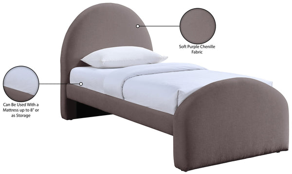 Meridian Furniture Andaz Chenille Upholstered Twin Bed with Arched Headboard for Modern and Guest Bedrooms Purple AndazPurple-T