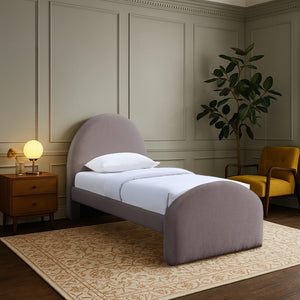 Meridian Furniture Andaz Chenille Upholstered Twin Bed with Arched Headboard for Modern and Guest Bedrooms Purple AndazPurple-T