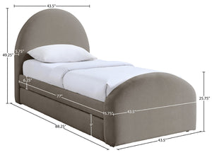 Meridian Furniture Andaz Chenille Upholstered Twin Trundle Bed with Arched Headboard for Modern Guest Rooms Taupe AndazTaupe-TDL