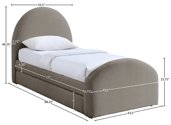 Meridian Furniture Andaz Chenille Upholstered Twin Trundle Bed with Arched Headboard for Modern Guest Rooms Taupe AndazTaupe-TDL