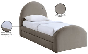 Meridian Furniture Andaz Chenille Upholstered Twin Trundle Bed with Arched Headboard for Modern Guest Rooms Taupe AndazTaupe-TDL