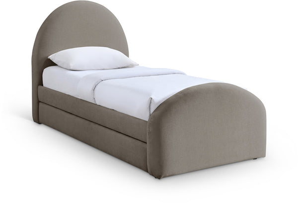 Meridian Furniture Andaz Chenille Upholstered Twin Trundle Bed with Arched Headboard for Modern Guest Rooms Taupe AndazTaupe-TDL