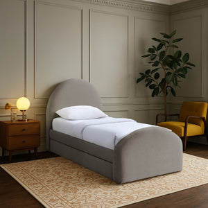 Meridian Furniture Andaz Chenille Upholstered Twin Trundle Bed with Arched Headboard for Modern Guest Rooms Taupe AndazTaupe-TDL