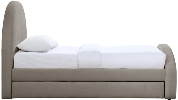 Meridian Furniture Andaz Chenille Upholstered Twin Trundle Bed with Arched Headboard for Modern Guest Rooms Taupe AndazTaupe-TDL