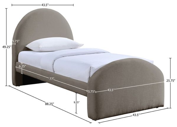 Meridian Furniture Andaz Chenille Upholstered Twin Bed with Arched Headboard for Modern and Guest Bedrooms Taupe AndazTaupe-T