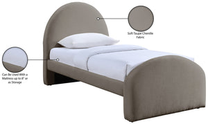 Meridian Furniture Andaz Chenille Upholstered Twin Bed with Arched Headboard for Modern and Guest Bedrooms Taupe AndazTaupe-T