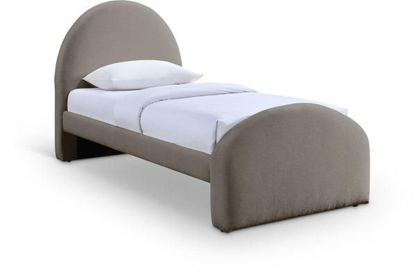 Meridian Furniture Andaz Chenille Upholstered Twin Bed with Arched Headboard for Modern and Guest Bedrooms Taupe AndazTaupe-T
