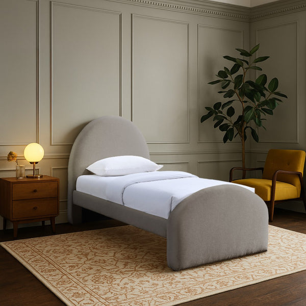 Meridian Furniture Andaz Chenille Upholstered Twin Bed with Arched Headboard for Modern and Guest Bedrooms Taupe AndazTaupe-T