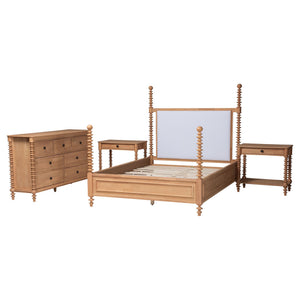 Baxton Studio Aleda Rubberwood Farmhouse Bedroom Set with Upholstered Headboard and Storage