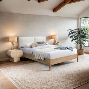 Meridian Furniture Arbor Cream Polyester Upholstered Full Platform Bed with Natural Wood Veneer Frame ArborCream-F