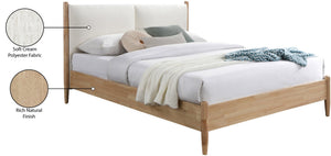 Meridian Furniture Arbor King Bed Cream Polyester Upholstered Frame with Natural Wood Veneer Slatted Base ArborCream-K