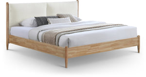 Meridian Furniture Arbor King Bed Cream Polyester Upholstered Frame with Natural Wood Veneer Slatted Base ArborCream-K