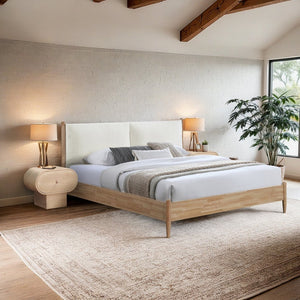 Meridian Furniture Arbor King Bed Cream Polyester Upholstered Frame with Natural Wood Veneer Slatted Base ArborCream-K