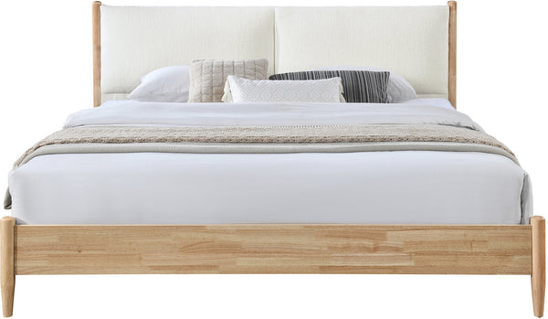 Meridian Furniture Arbor King Bed Cream Polyester Upholstered Frame with Natural Wood Veneer Slatted Base ArborCream-K